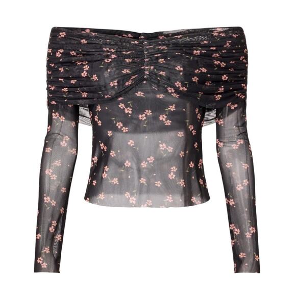 AFRM Lilith Ruched Top in Black Floral, Size XS - Picture 1 of 5
